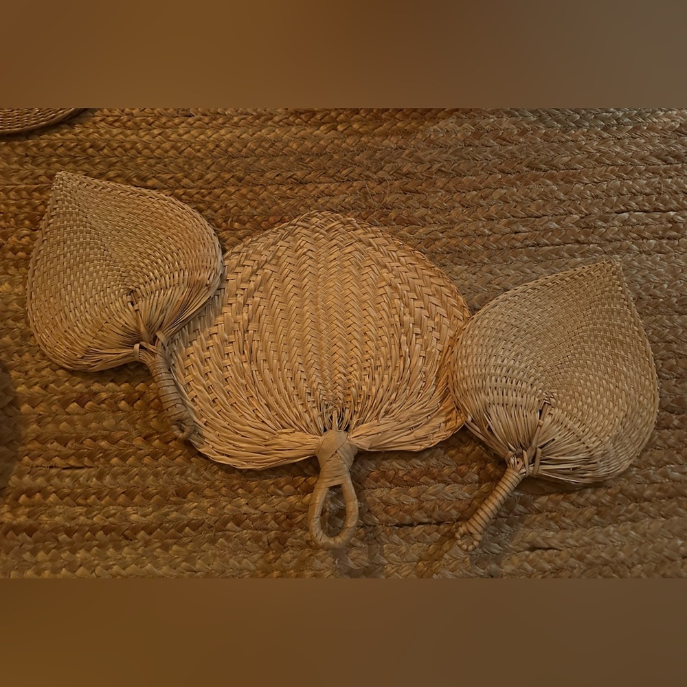 Natural Vintage Woven Straw Hand Fans - Set of 3 💕 Boho Wall Decor Raffia✨